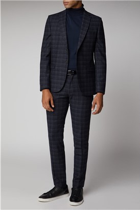  Navy Charcoal Check Suit Jacket