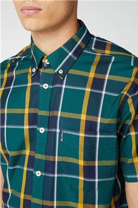  Green & Navy Textured Check Shirt