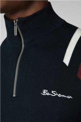  Mod Stripe 1/4 Zip Funnel Neck