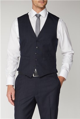  Navy Check Regular Fit Waistcoat