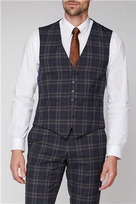  Navy Brown Bold Check Tailored Fit waistcoat