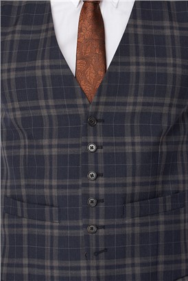  Navy Brown Bold Check Tailored Fit waistcoat