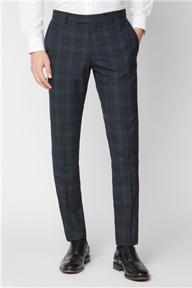  Navy Green Tartan Skinny Suit Trouser