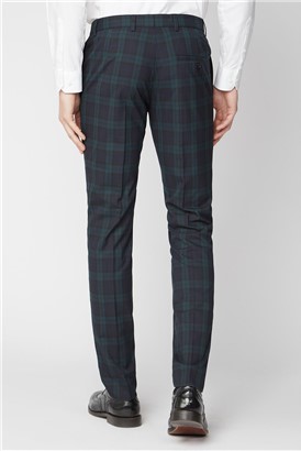  Navy Green Tartan Skinny Suit Trouser