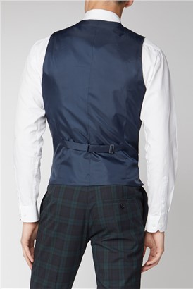  Navy Green Tartan Skinny Suit Waistcoat