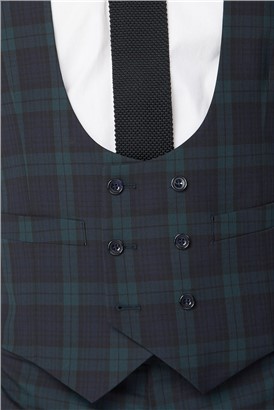  Navy Green Tartan Skinny Suit Waistcoat