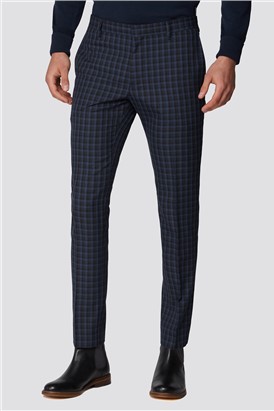  Black Bright Blue Mini Check Skinny Fit Suit Trousers