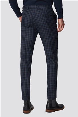  Black Bright Blue Mini Check Skinny Fit Suit Trousers