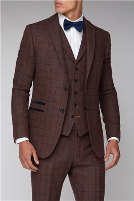  Burgundy Check Slim Waistcoat