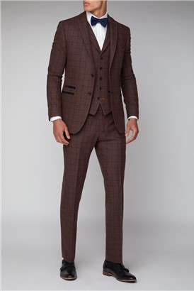  Burgundy Check Slim Waistcoat