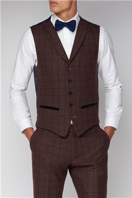  Burgundy Check Slim Waistcoat