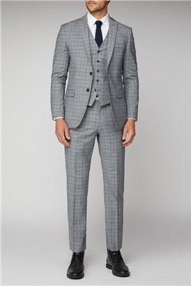  Cool Grey Blue Check Waistcoat