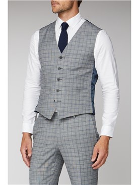  Cool Grey Blue Check Waistcoat