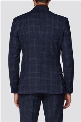  Navy Textured Check Tailored Fit Jacket