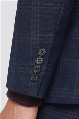  Navy Textured Check Tailored Fit Jacket