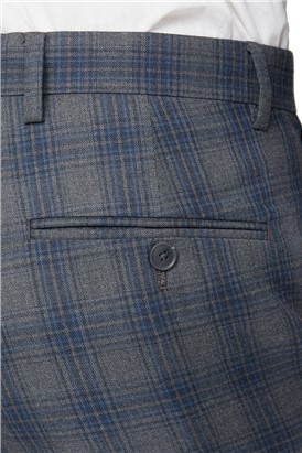  Grey Blue Check Tailored Fit Suit Trouser