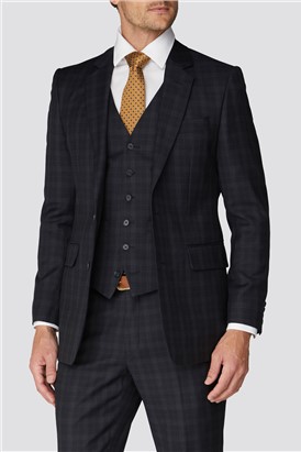 Branded Dark Blue Checkered Tailor Fit Suit Jacket