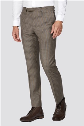 Stone Micro Checked Tailored Fit Suit Trouser