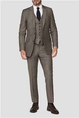 Stone Micro Checked Tailored Fit Suit Trouser