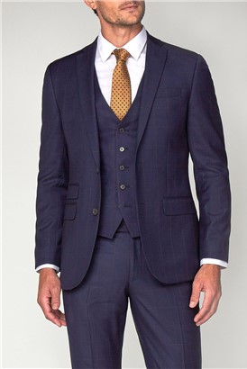  Navy with Rust Windowpane Check Waistcoat