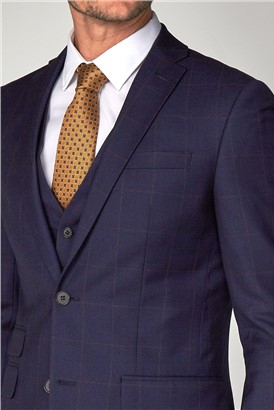  Navy with Rust Windowpane Check Waistcoat