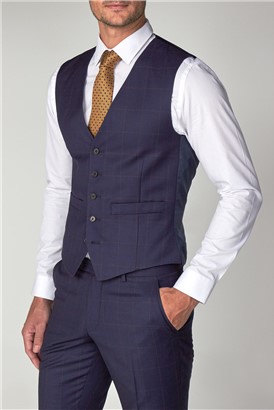  Navy with Rust Windowpane Check Waistcoat