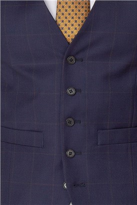  Navy with Rust Windowpane Check Waistcoat