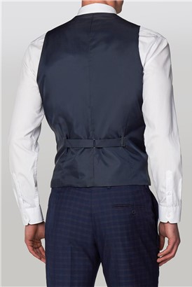  Navy Multi Check Double Breasted Waistcoat