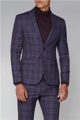  Purple Check Skinny Fit Suit Jacket