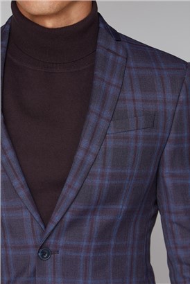  Purple Check Skinny Fit Suit Jacket