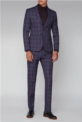  Purple Check Skinny Fit Suit Jacket