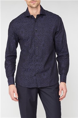 Black Large Black Floral Jacquard Shirt