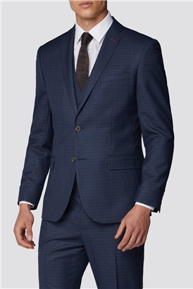 Navy With Tan Mini Check Slim Suit Trousers