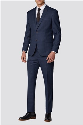 Navy With Tan Mini Check Slim Suit Trousers