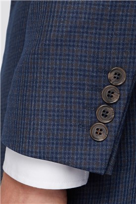 Navy With Tan Mini Check Slim Suit Trousers