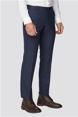  Navy With Tan Mini Check Regular Fit Suit Trousers