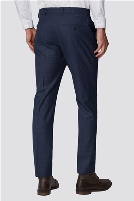  Navy With Tan Mini Check Regular Fit Suit Trousers