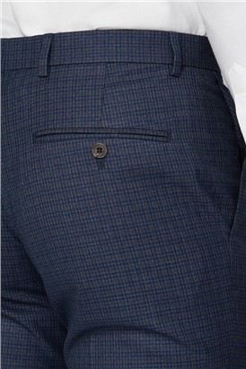  Navy With Tan Mini Check Regular Fit Suit Trousers