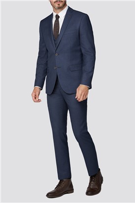  Navy With Tan Mini Check Regular Fit Suit Trousers