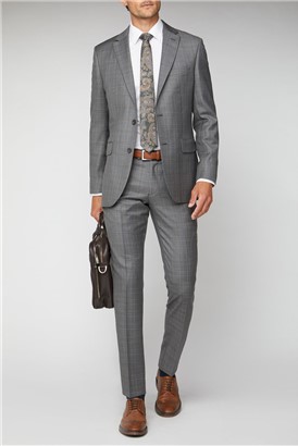  Grey Rust Check Regular Fit Suit Jacket