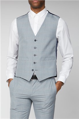  Light Grey & Blue Check Waistcoat