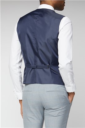  Light Grey & Blue Check Waistcoat