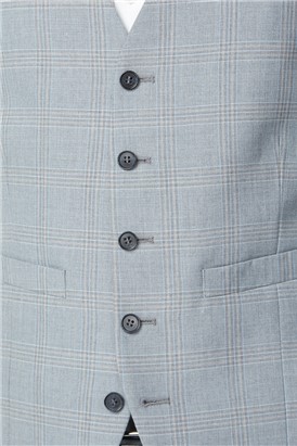  Light Grey & Blue Check Waistcoat