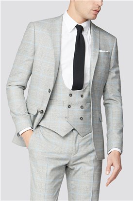  Grey Blue Check Suit Jacket