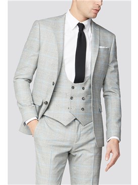  Grey and Blue Checked Waistcoat