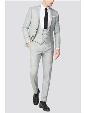  Grey and Blue Checked Waistcoat