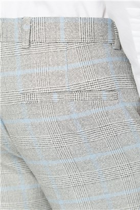  Grey Blue Checked Suit Trousers