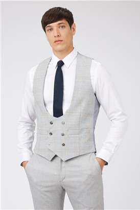  Grey and Blue Checked Waistcoat