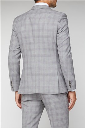  Light Grey & Pink Checked Tailored Fit Suit Jacket