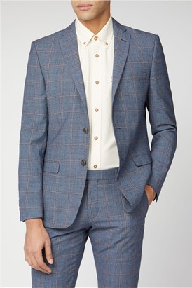  Blue Rust Windowpane Check Tailored Fit Suit Jacket